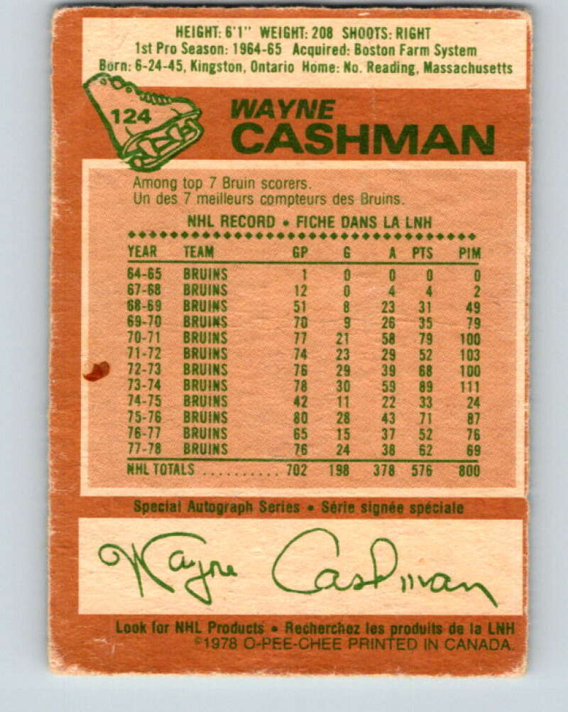 1978-79 O-Pee-Chee #124 Wayne Cashman Boston Bruins V22649