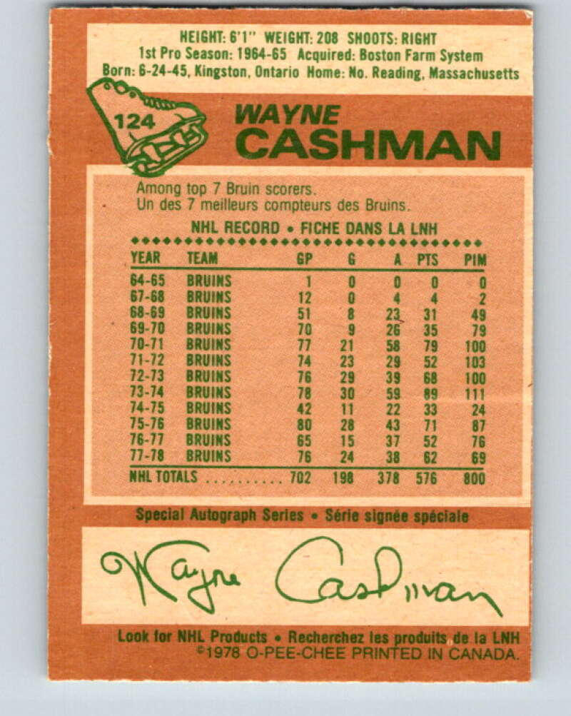 1978-79 O-Pee-Chee #124 Wayne Cashman Boston Bruins V22650