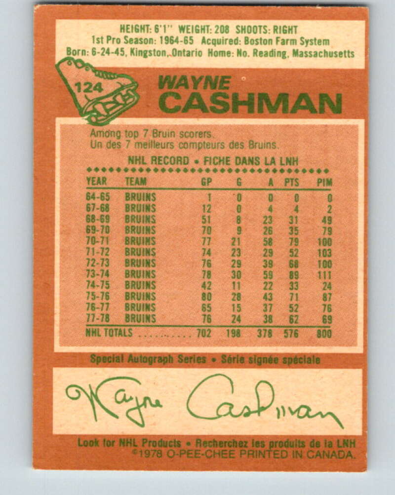 1978-79 O-Pee-Chee #124 Wayne Cashman Boston Bruins V22652