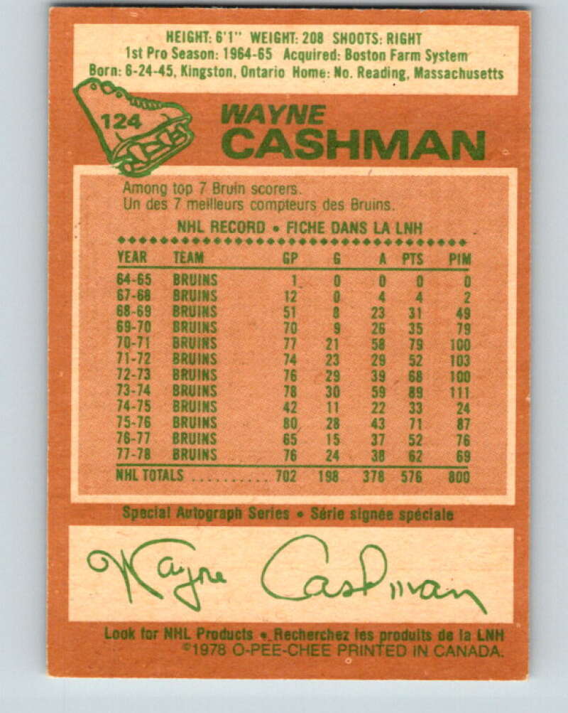 1978-79 O-Pee-Chee #124 Wayne Cashman Boston Bruins V22653