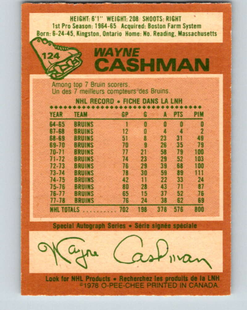 1978-79 O-Pee-Chee #124 Wayne Cashman Boston Bruins V22654