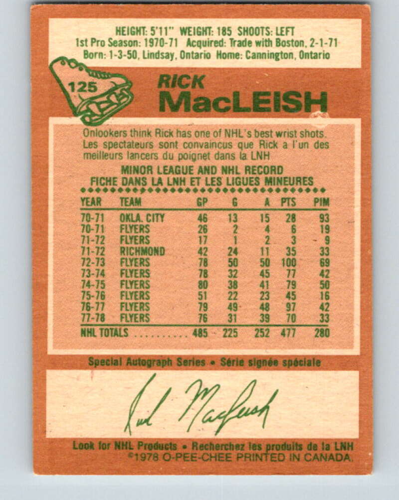 1978-79 O-Pee-Chee #125 Rick MacLeish Philadelphia Flyers V22661