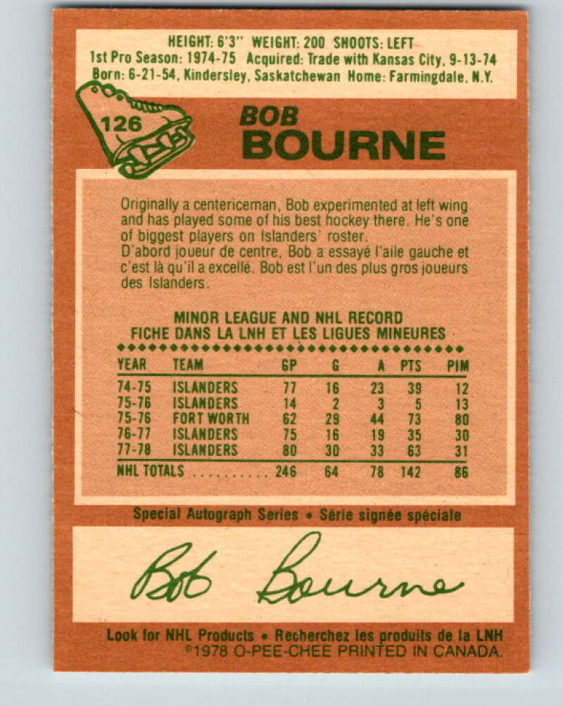 1978-79 O-Pee-Chee #126 Bob Bourne New York Islanders V22670
