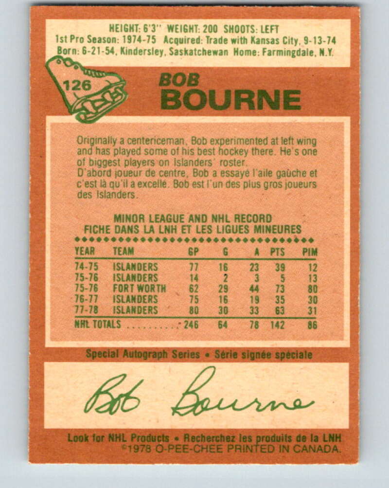 1978-79 O-Pee-Chee #126 Bob Bourne New York Islanders V22674