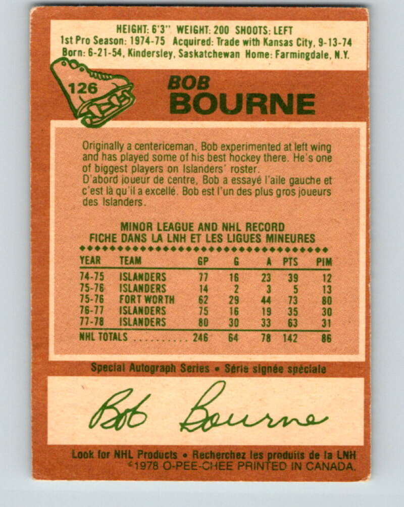 1978-79 O-Pee-Chee #126 Bob Bourne New York Islanders V22677