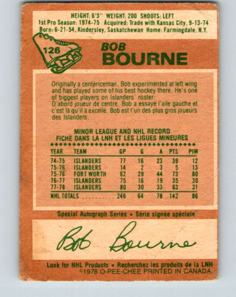 1978-79 O-Pee-Chee #126 Bob Bourne New York Islanders V22681