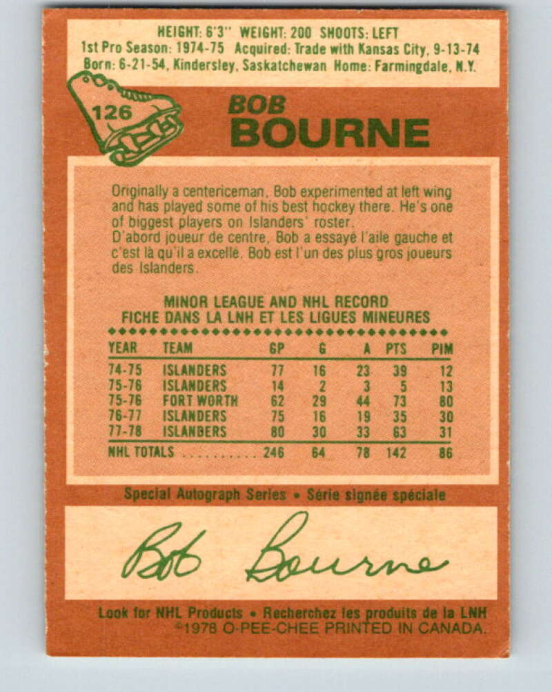 1978-79 O-Pee-Chee #126 Bob Bourne New York Islanders V22682