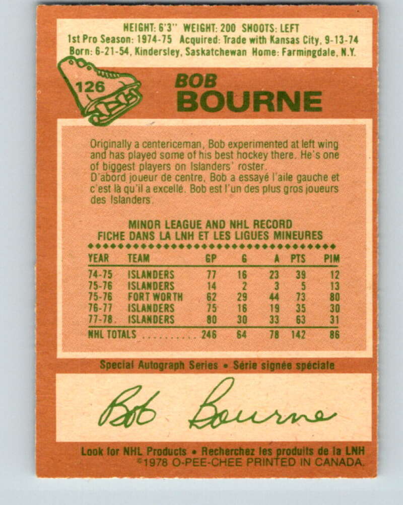 1978-79 O-Pee-Chee #126 Bob Bourne New York Islanders V22684