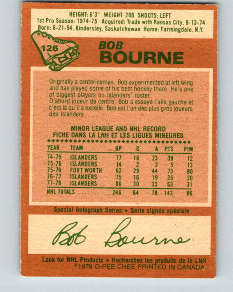 1978-79 O-Pee-Chee #126 Bob Bourne New York Islanders V22685