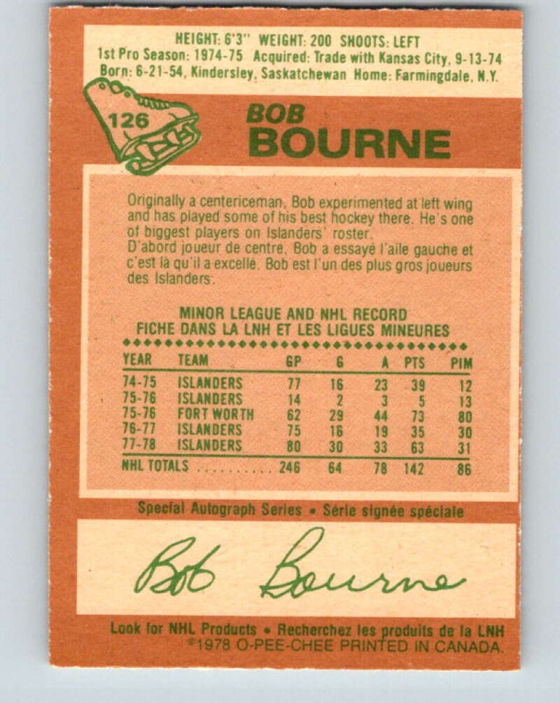 1978-79 O-Pee-Chee #126 Bob Bourne New York Islanders V22686