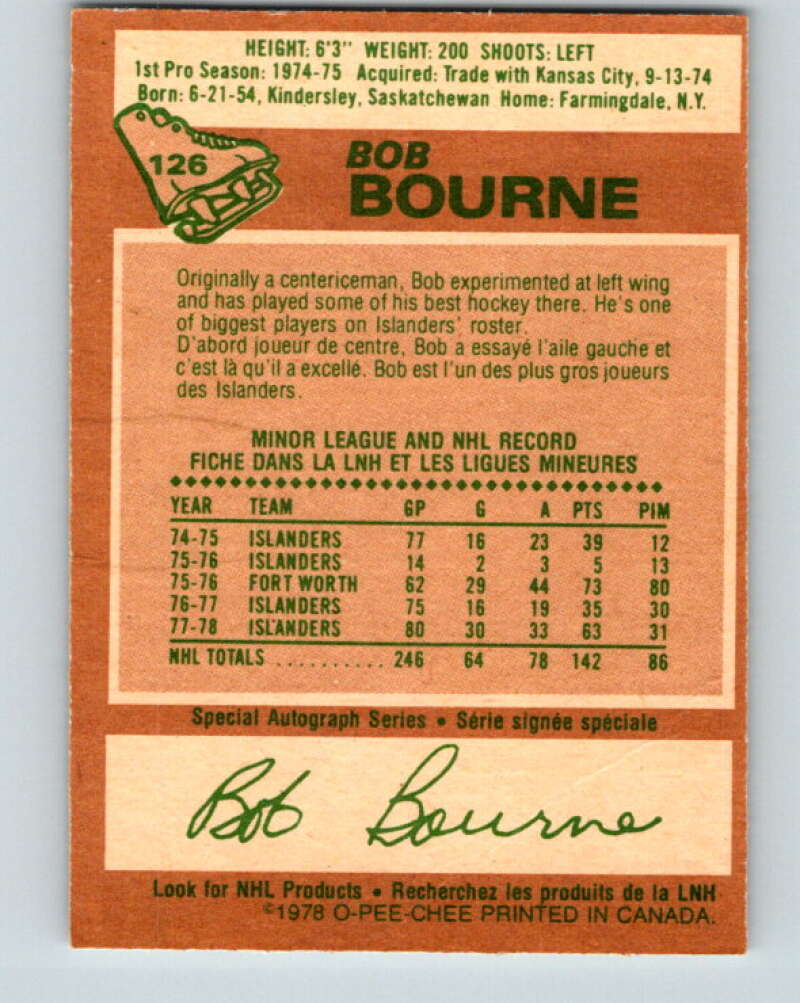 1978-79 O-Pee-Chee #126 Bob Bourne New York Islanders V22688