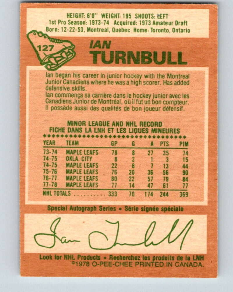 1978-79 O-Pee-Chee #127 Ian Turnbull Toronto Maple Leafs V22695