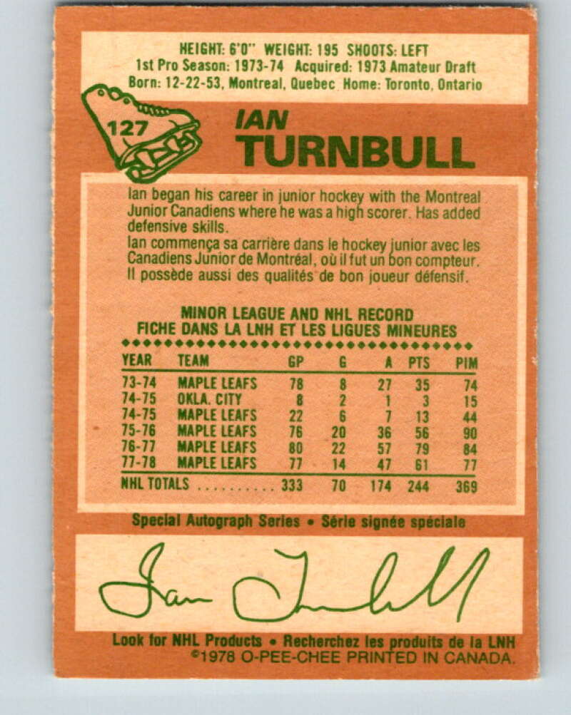 1978-79 O-Pee-Chee #127 Ian Turnbull Toronto Maple Leafs V22696