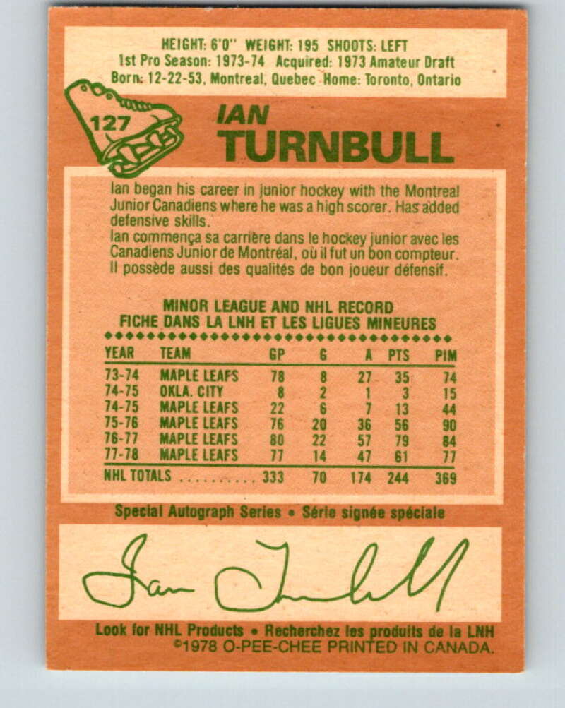 1978-79 O-Pee-Chee #127 Ian Turnbull Toronto Maple Leafs V22703