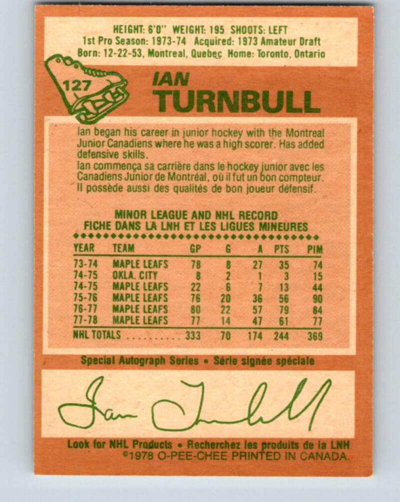 1978-79 O-Pee-Chee #127 Ian Turnbull Toronto Maple Leafs V22705