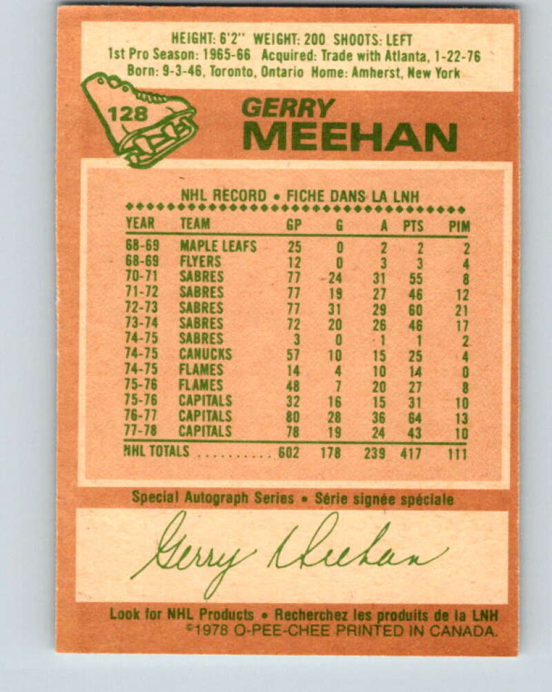 1978-79 O-Pee-Chee #128 Gerry Meehan Washington Capitals V22706