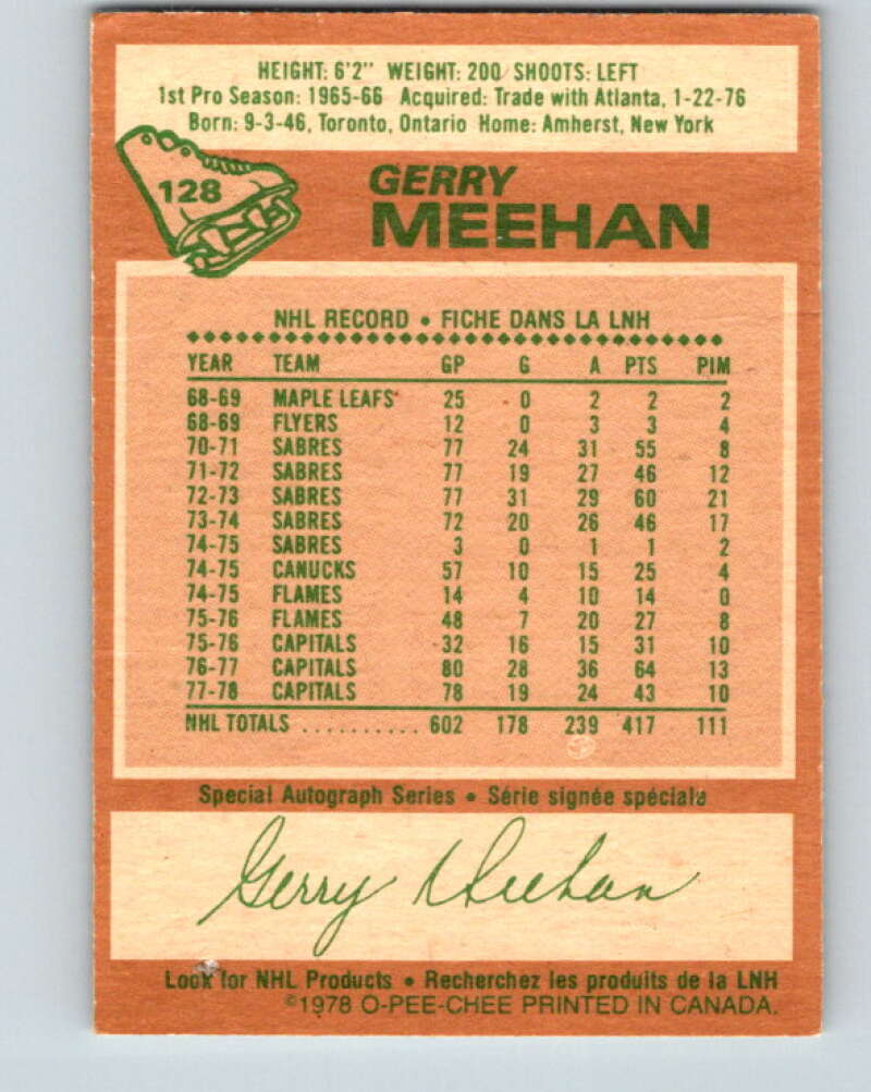 1978-79 O-Pee-Chee #128 Gerry Meehan Washington Capitals V22709