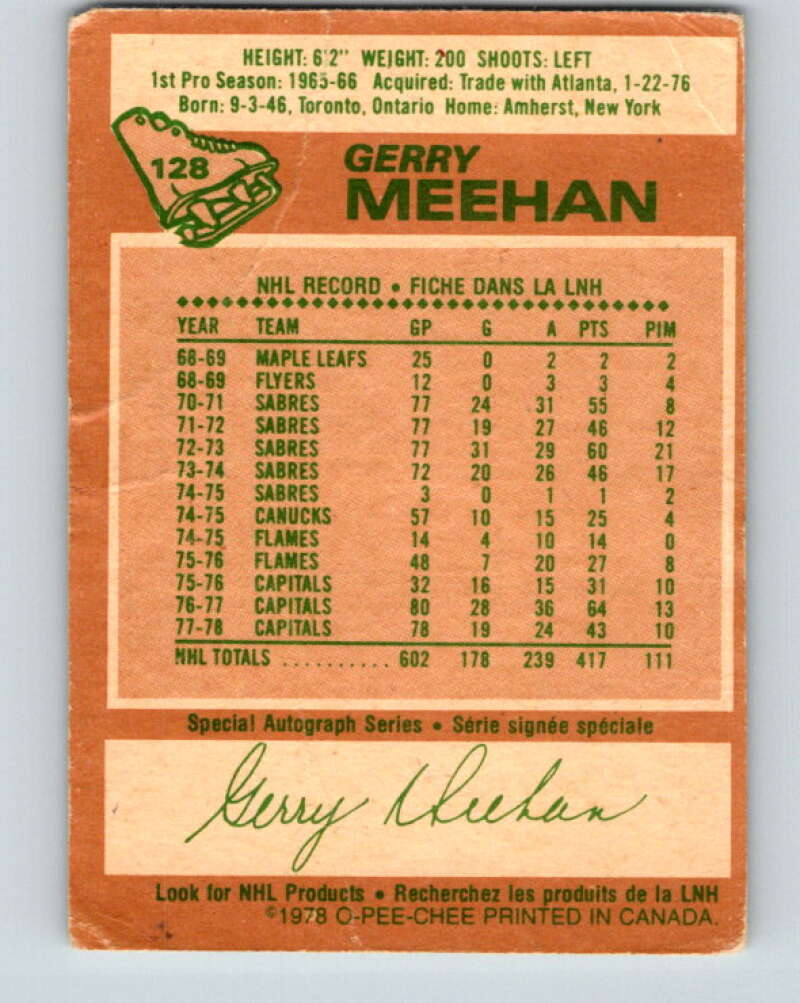 1978-79 O-Pee-Chee #128 Gerry Meehan Washington Capitals V22712