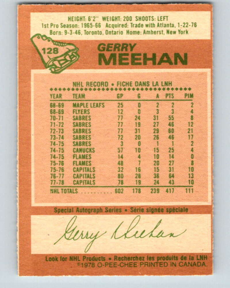1978-79 O-Pee-Chee #128 Gerry Meehan Washington Capitals V22713
