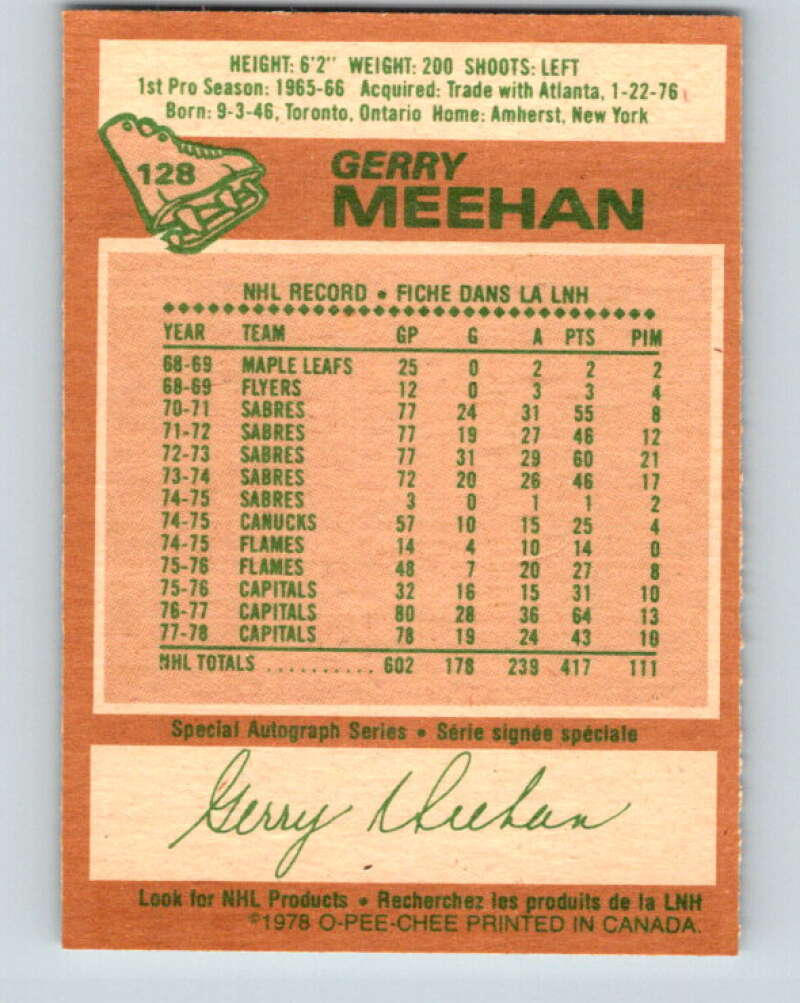 1978-79 O-Pee-Chee #128 Gerry Meehan Washington Capitals V22719