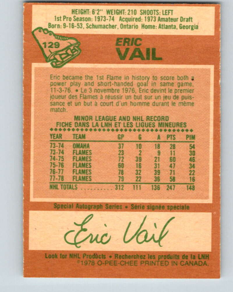 1978-79 O-Pee-Chee #129 Eric Vail Atlanta Flames V22723