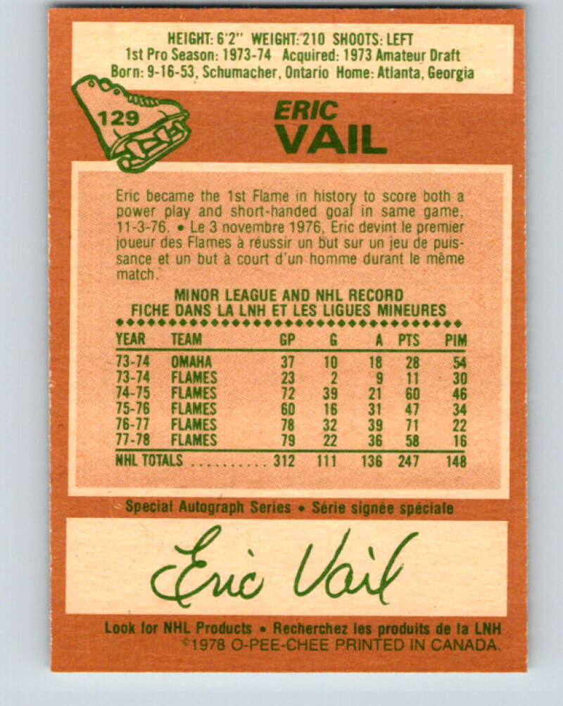 1978-79 O-Pee-Chee #129 Eric Vail Atlanta Flames V22730