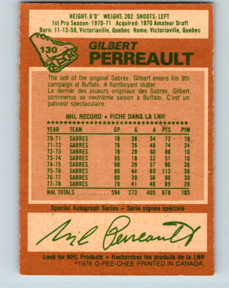 1978-79 O-Pee-Chee #130 Gilbert Perreault Buffalo Sabres V22733