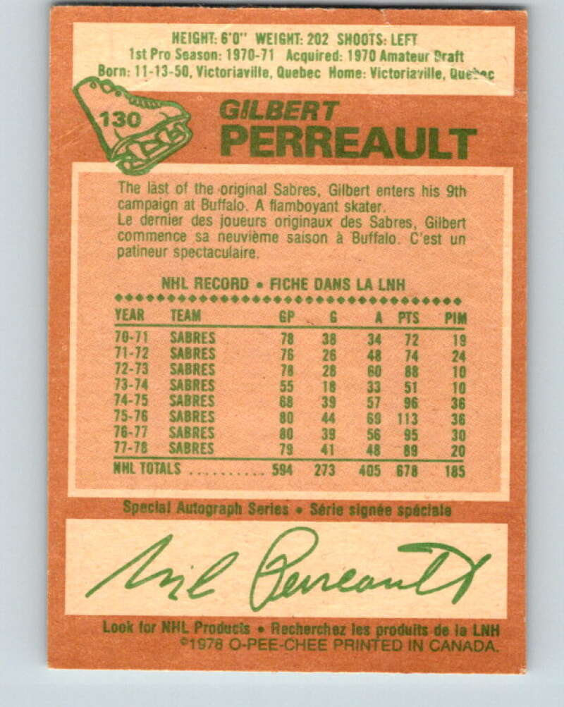 1978-79 O-Pee-Chee #130 Gilbert Perreault Buffalo Sabres V22742