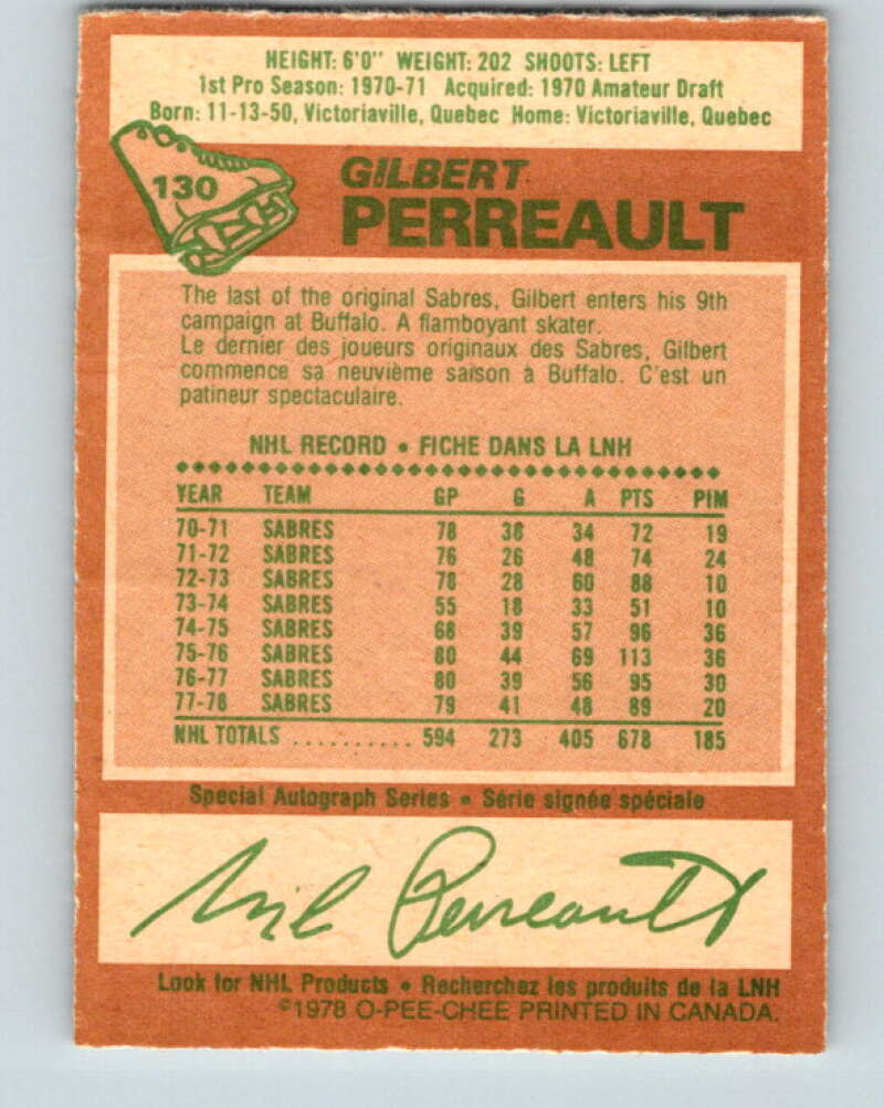 1978-79 O-Pee-Chee #130 Gilbert Perreault Buffalo Sabres V22744