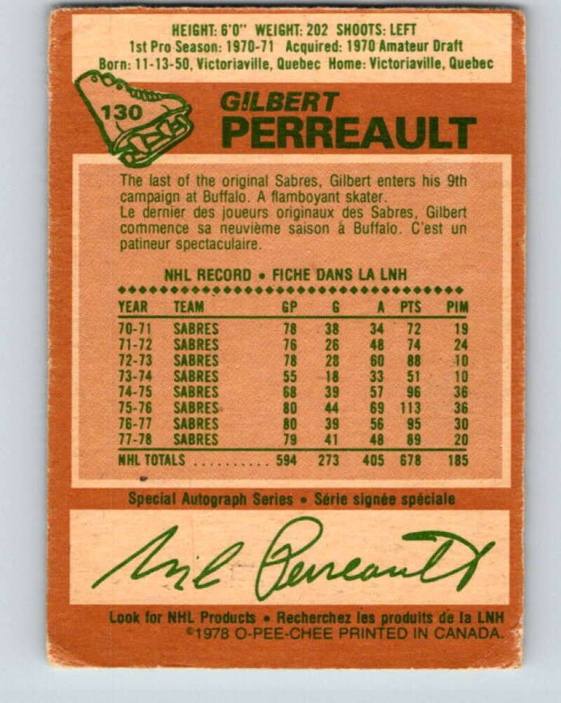 1978-79 O-Pee-Chee #130 Gilbert Perreault Buffalo Sabres V22747