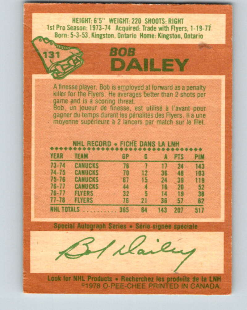 1978-79 O-Pee-Chee #131 Bob Dailey Philadelphia Flyers V22753