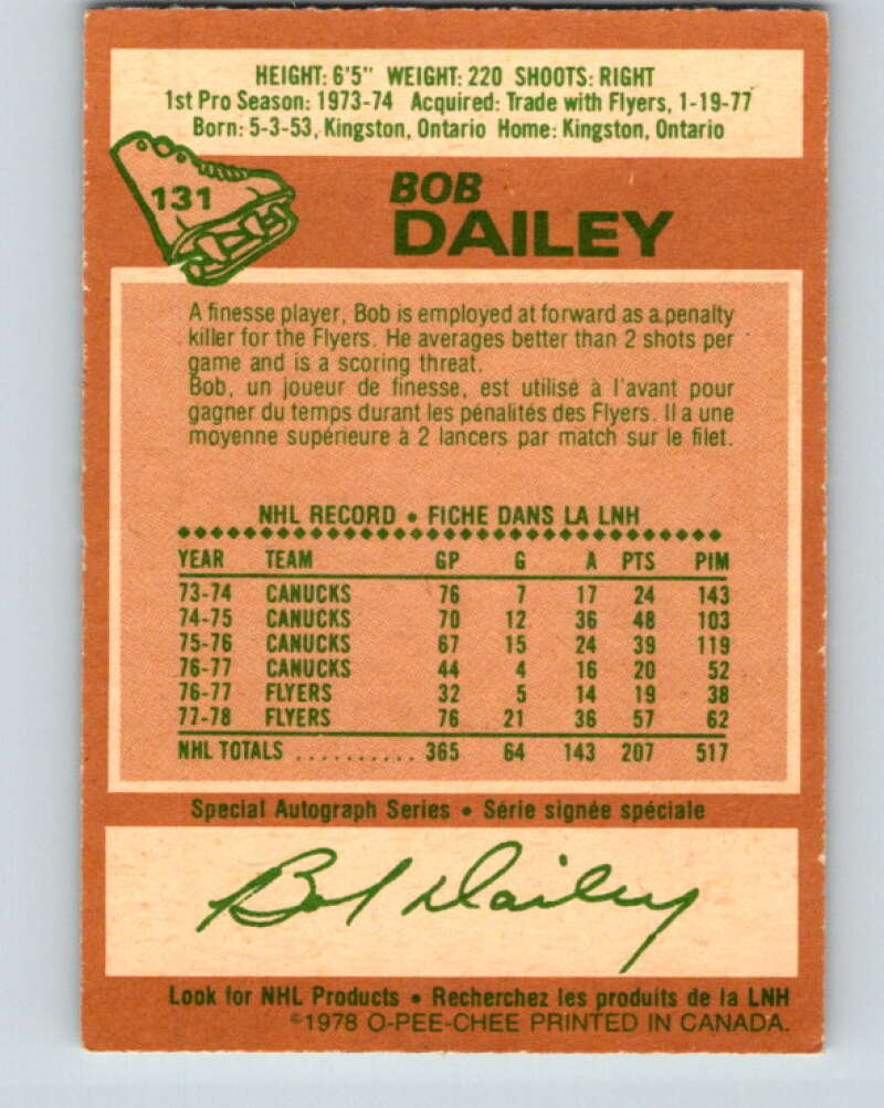 1978-79 O-Pee-Chee #131 Bob Dailey Philadelphia Flyers V22756