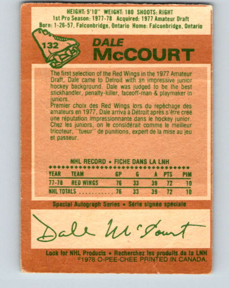 1978-79 O-Pee-Chee #132 Dale McCourt RC Rookie Red Wings V22760