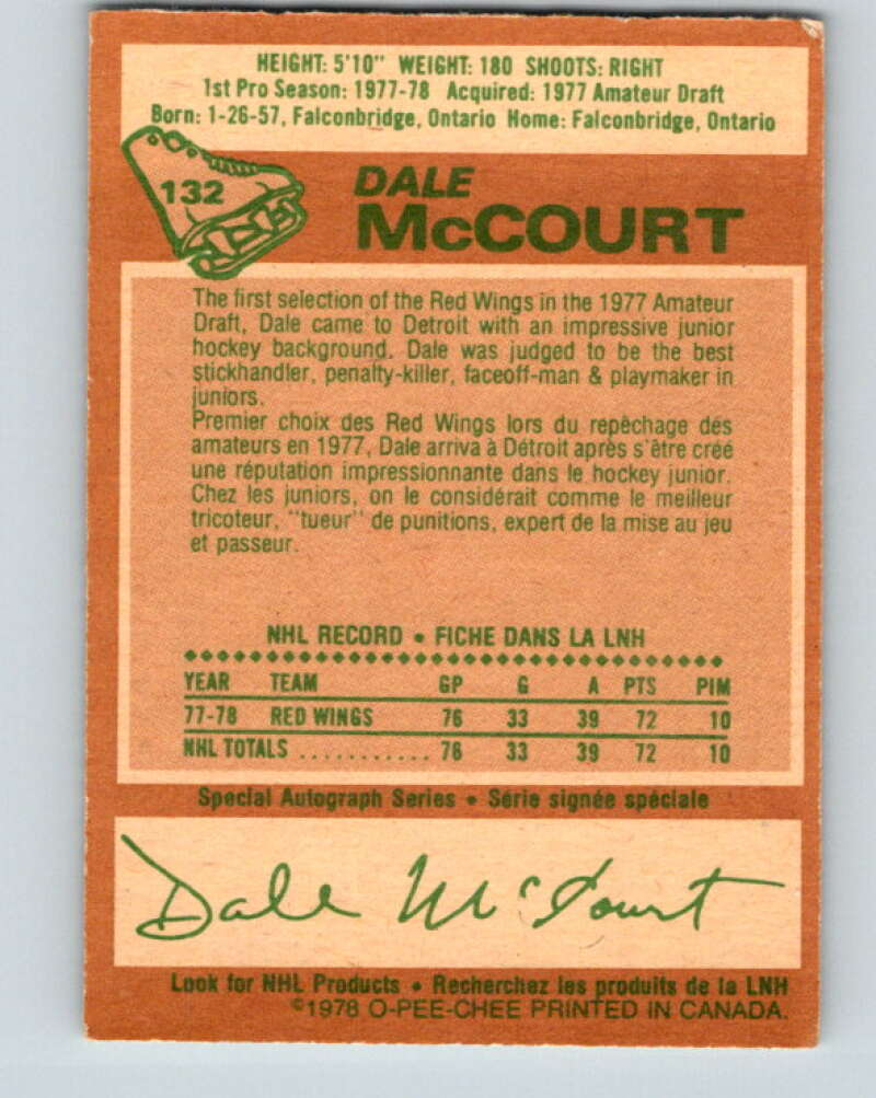 1978-79 O-Pee-Chee #132 Dale McCourt RC Rookie Red Wings V22761