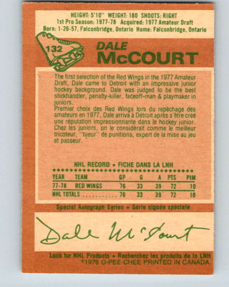 1978-79 O-Pee-Chee #132 Dale McCourt RC Rookie Red Wings V22763