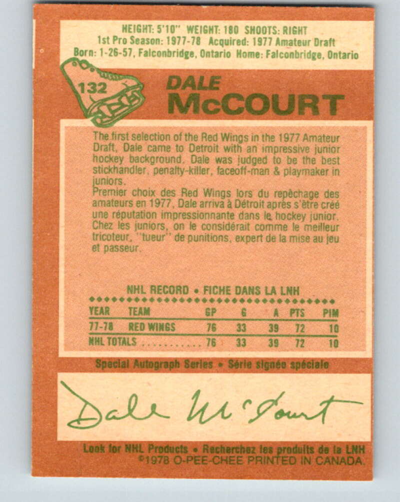 1978-79 O-Pee-Chee #132 Dale McCourt RC Rookie Red Wings V22765