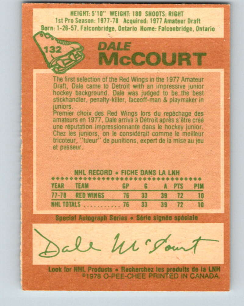 1978-79 O-Pee-Chee #132 Dale McCourt RC Rookie Red Wings V22768