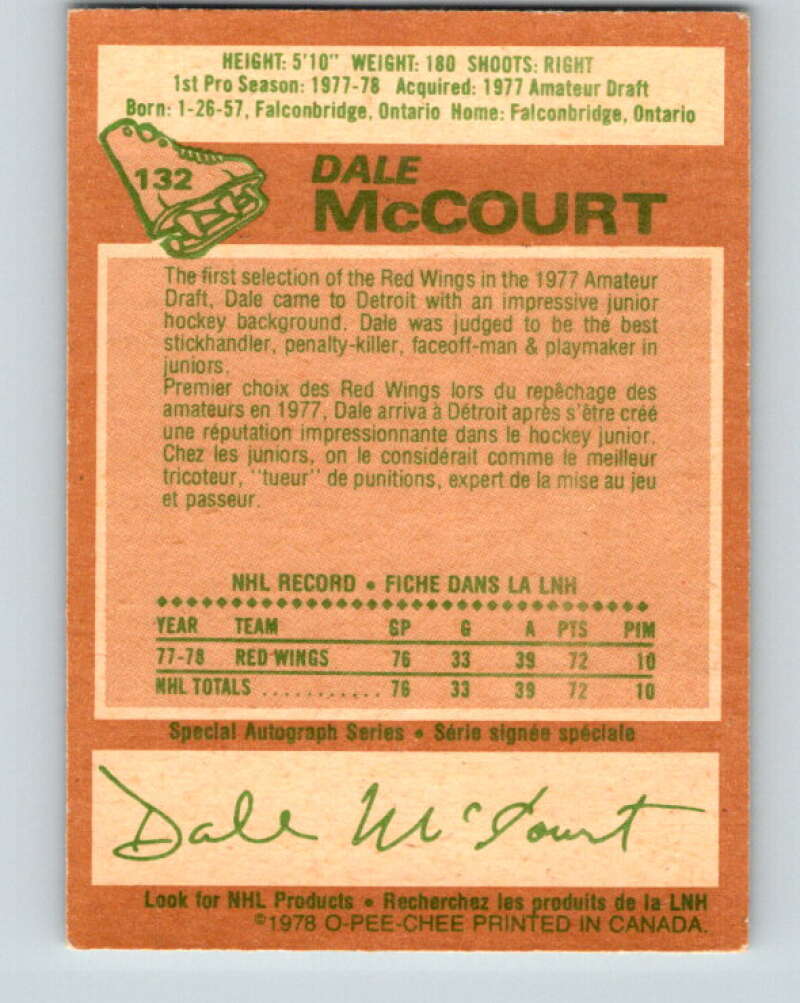 1978-79 O-Pee-Chee #132 Dale McCourt RC Rookie Red Wings V22770