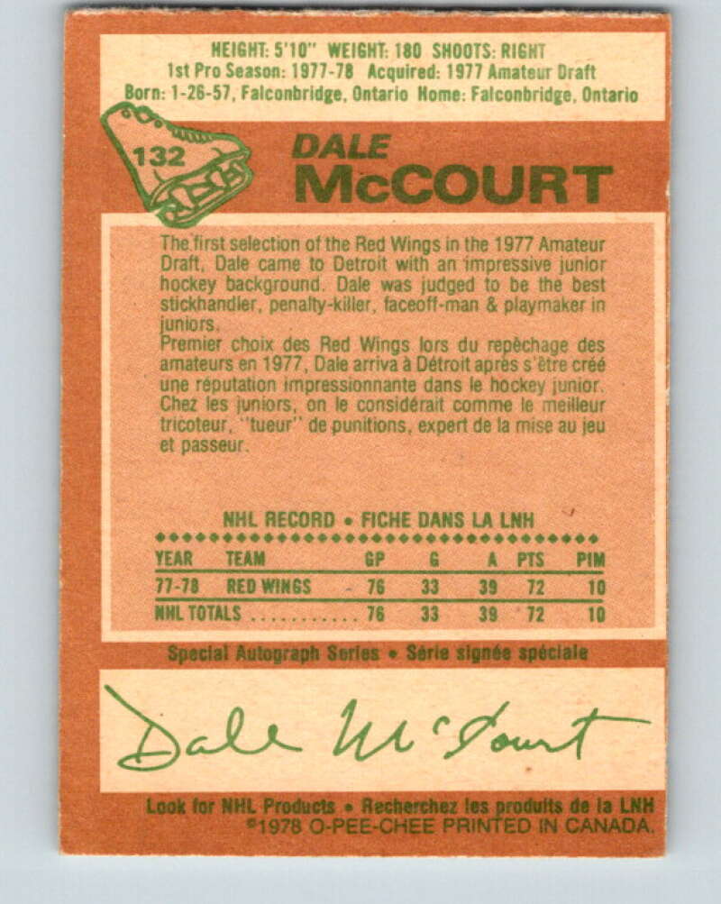 1978-79 O-Pee-Chee #132 Dale McCourt RC Rookie Red Wings V22772