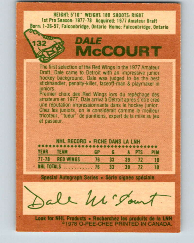 1978-79 O-Pee-Chee #132 Dale McCourt RC Rookie Red Wings V22773