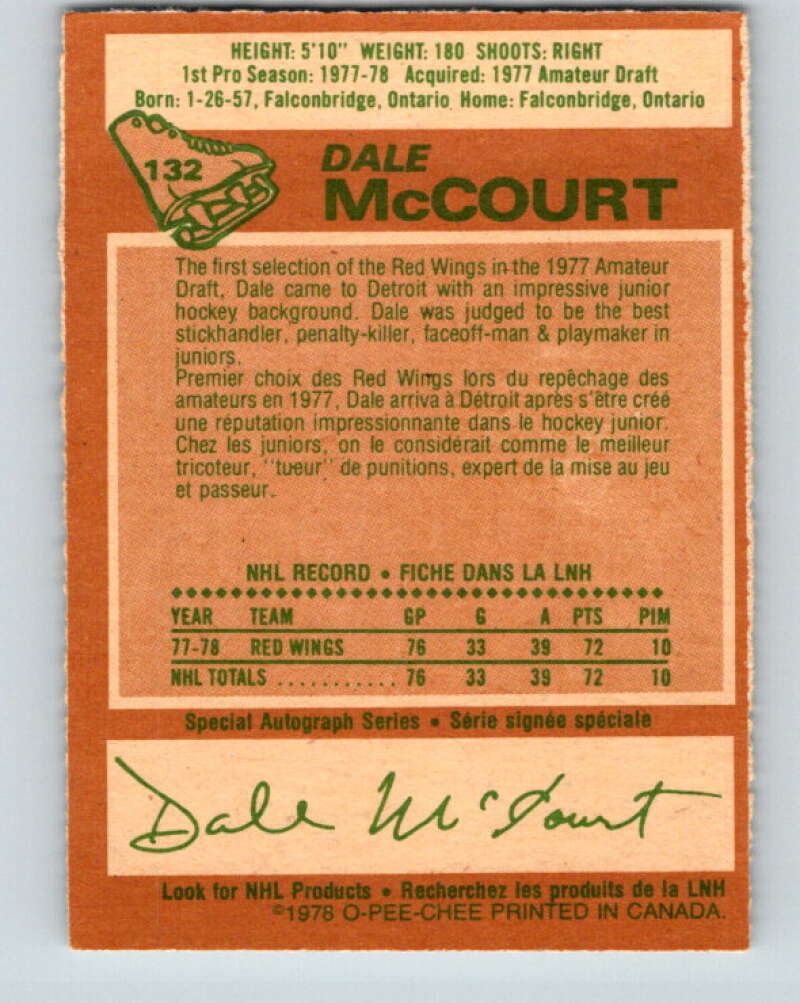 1978-79 O-Pee-Chee #132 Dale McCourt RC Rookie Red Wings V22775