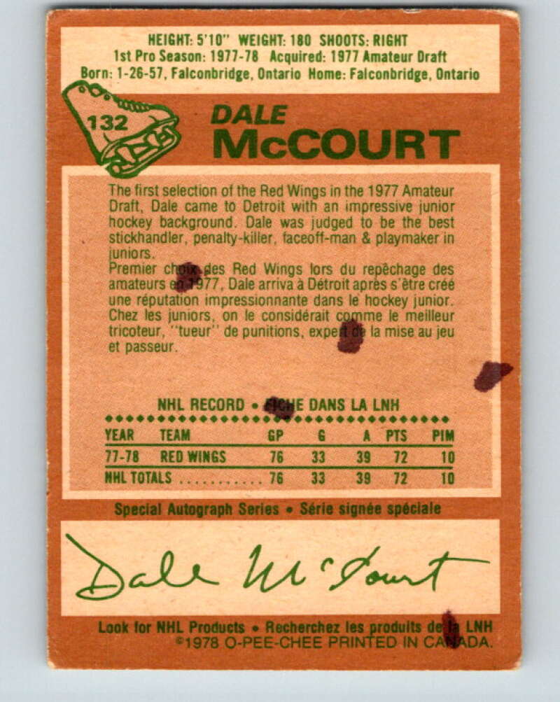 1978-79 O-Pee-Chee #132 Dale McCourt RC Rookie Red Wings V22776