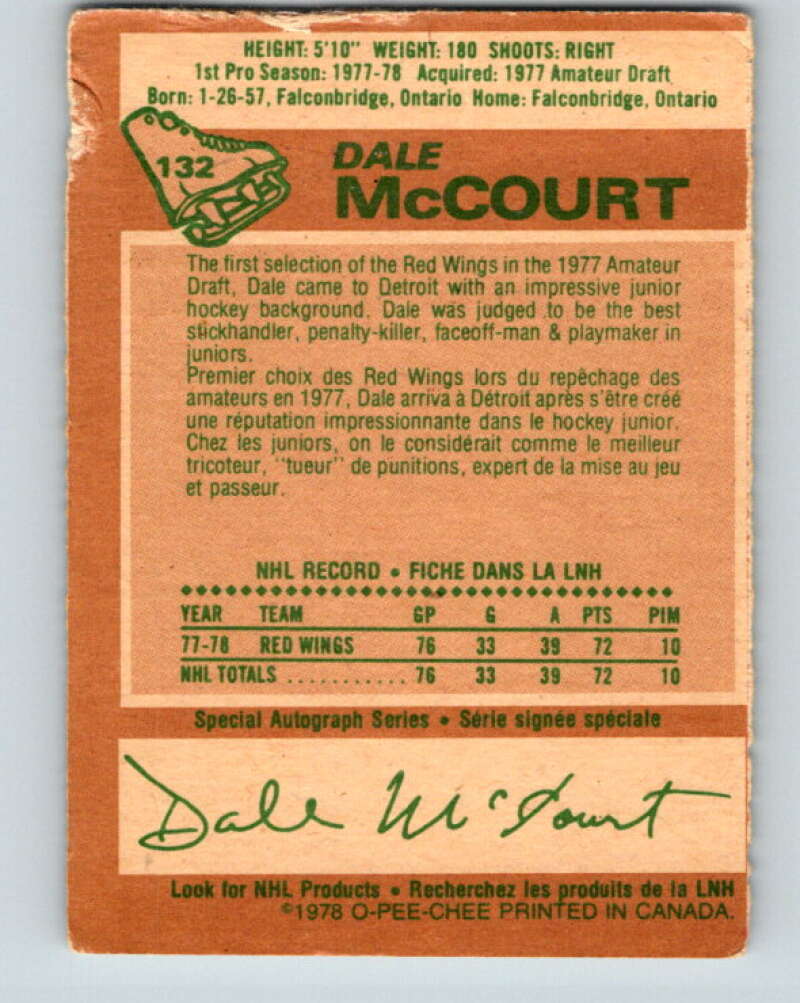 1978-79 O-Pee-Chee #132 Dale McCourt RC Rookie Red Wings V22777
