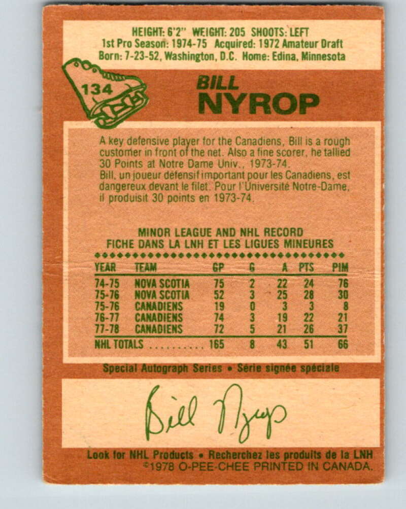 1978-79 O-Pee-Chee #134 Bill Nyrop Montreal Canadiens V22799