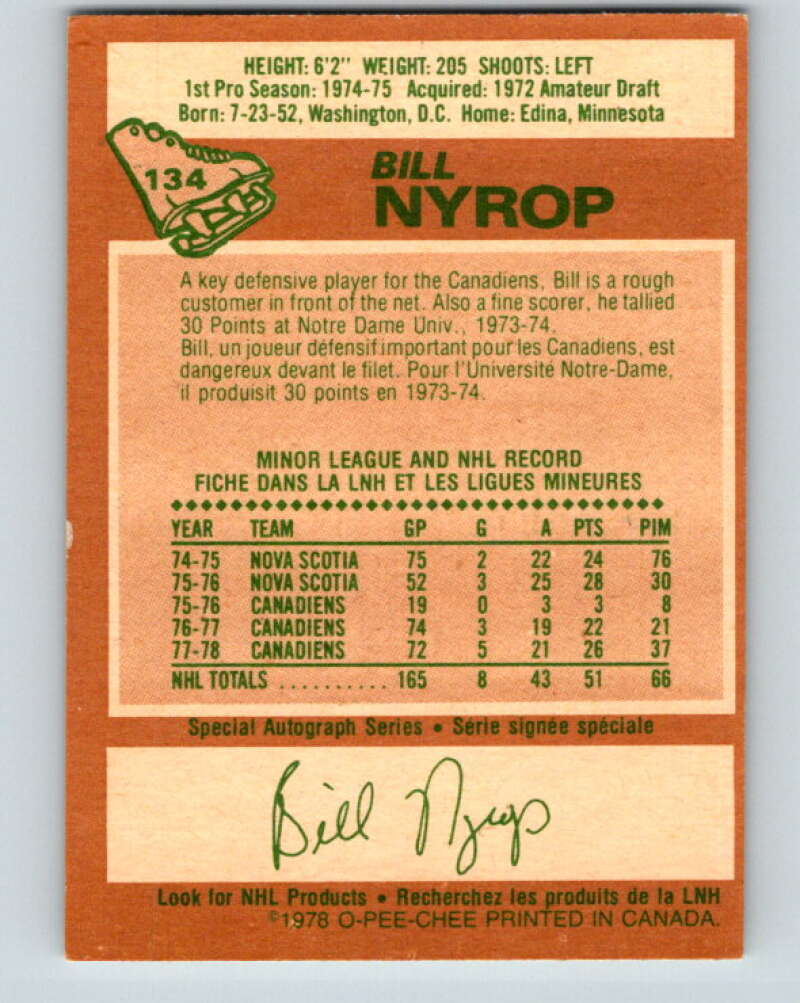 1978-79 O-Pee-Chee #134 Bill Nyrop Montreal Canadiens V22800