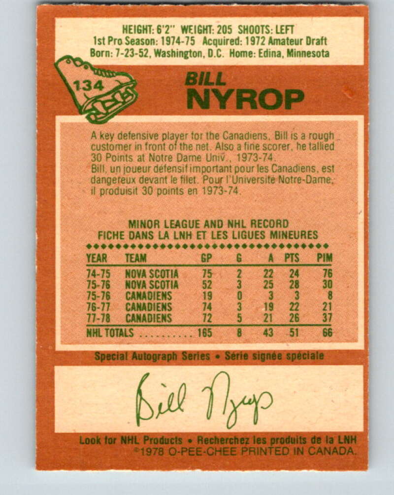1978-79 O-Pee-Chee #134 Bill Nyrop Montreal Canadiens V22801