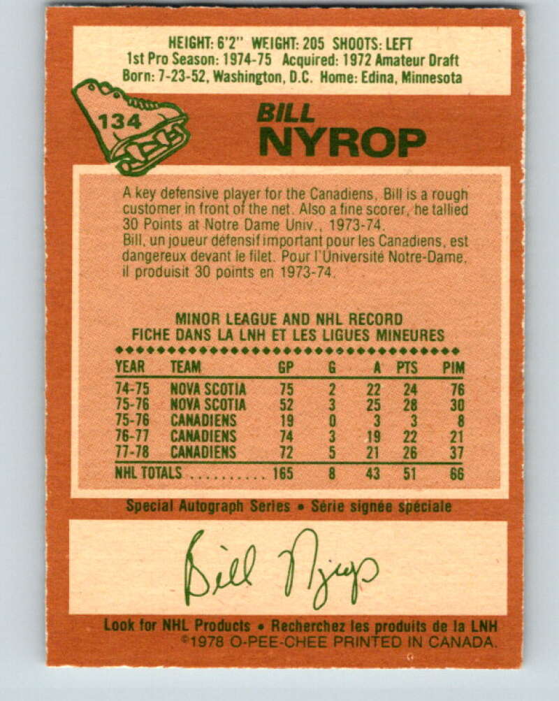 1978-79 O-Pee-Chee #134 Bill Nyrop Montreal Canadiens V22802