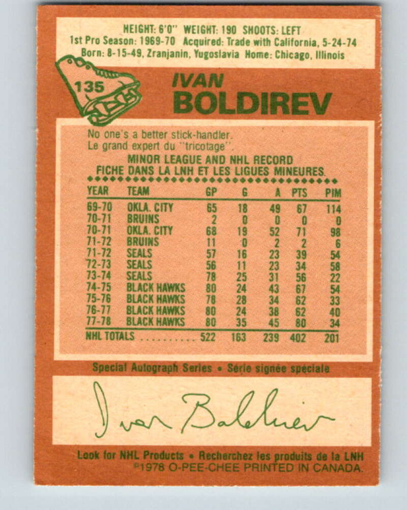 1978-79 O-Pee-Chee #135 Ivan Boldirev Chicago Blackhawks V22804