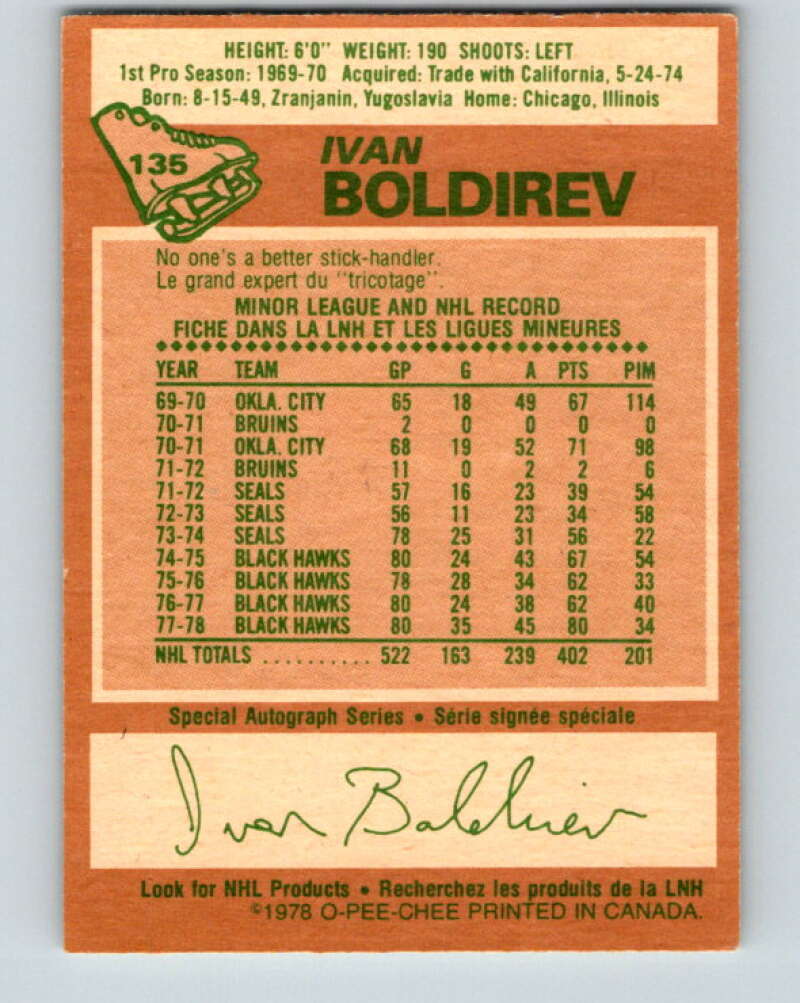 1978-79 O-Pee-Chee #135 Ivan Boldirev Chicago Blackhawks V22806