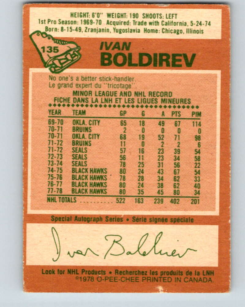 1978-79 O-Pee-Chee #135 Ivan Boldirev Chicago Blackhawks V22807